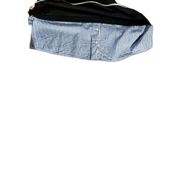 Layered Look Pinstriped Sweater Size L Mixed Media Wrist Tie Detail Chic - Picture 15 of 16